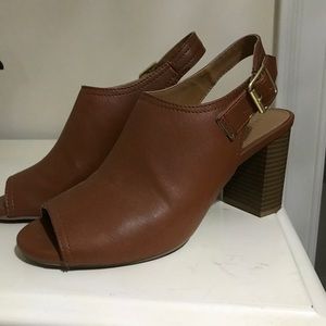 Brown open toe heels